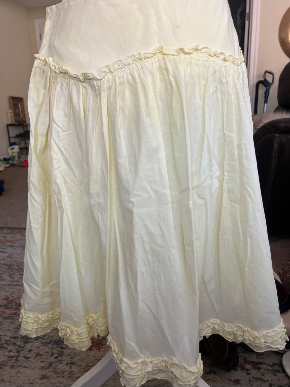 Women's Cream Ruffled Midi Skirt